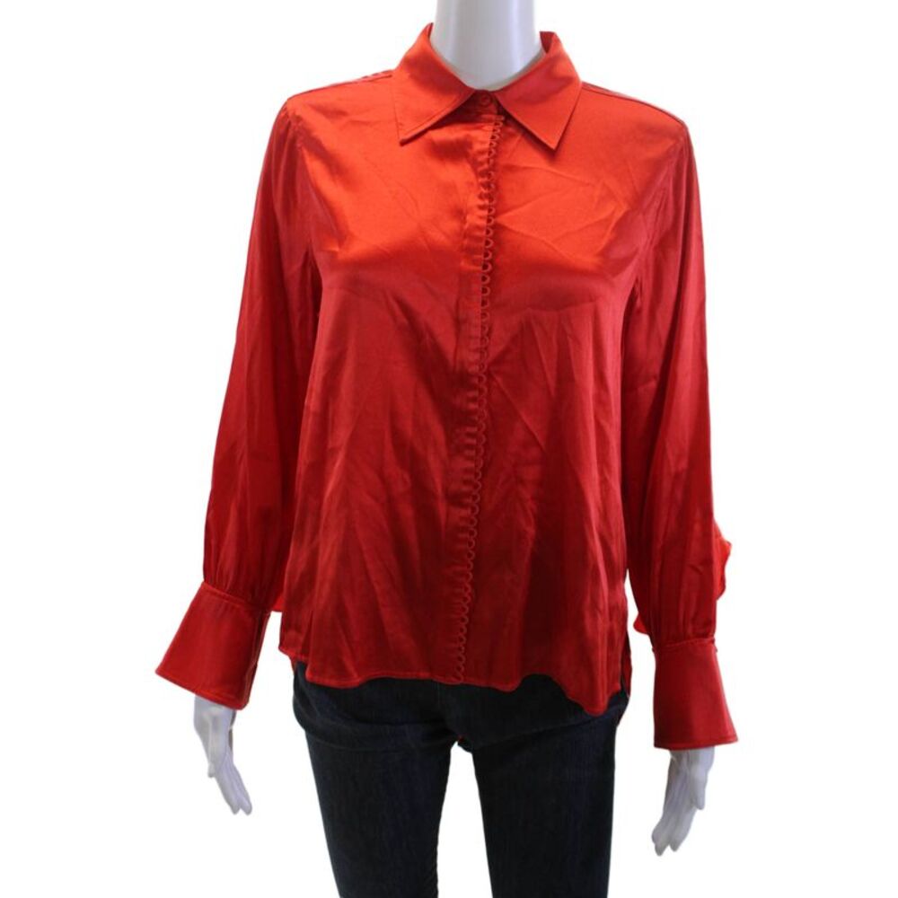 Jazmin Chebar Women Red Silk Blend Long Sleeve Button Up Blouse Size S